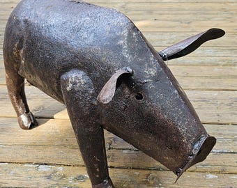 Handcrafted Rustic Metal Pig Statue,  Upcycled Steel Pig Sculpture, Pig Lover Gift for Home or Garden, Fairtrade Zimbabwe