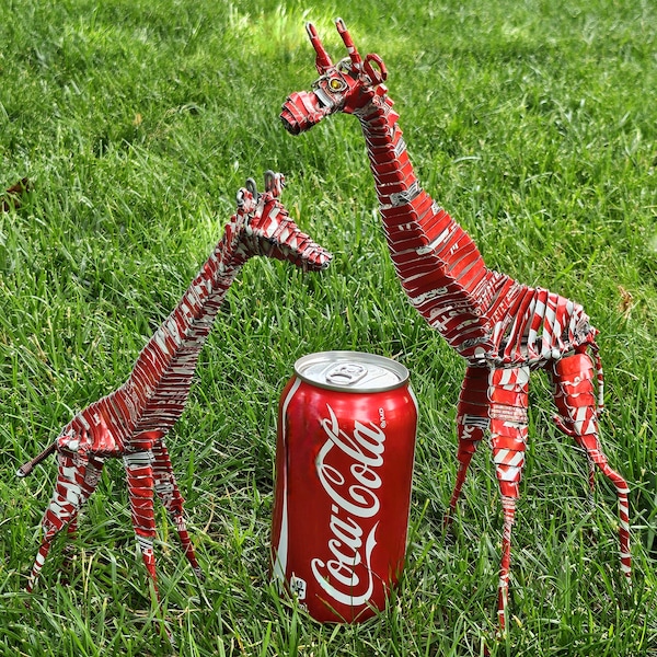 Soda Can Giraffes, Upcycled Aluminum Can Art, Recycled Giraffe Decor, Pop Can Safari Animal, Unique Giraffe Lover Gift, Fair Trade Zimbabwe