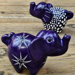 Hand Carved Purple Soapstone Elephant Figurine with Trunk Up, Elephant Lover Gift For Her, Lucky Elephant Statue, Fair Trade Kenya