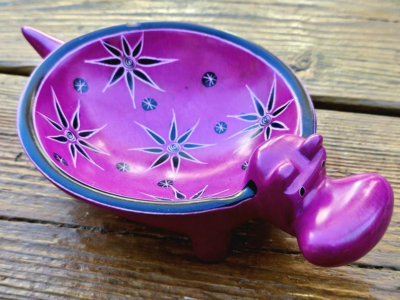 Bol de esteatita con forma de hipopótamo (18 cm de largo), plato para baratijas con forma de hipopótamo, joyero de piedra tallada a mano con forma de hipopótamo, decoración de dormitorio para amantes de los hipopótamos, Comercio Justo de Kenia Pink #1