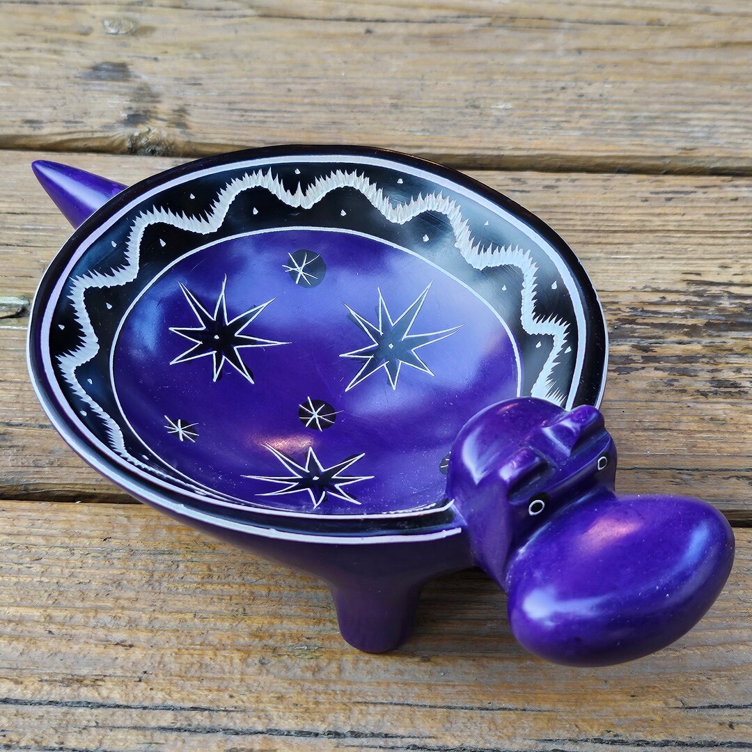Purple Soapstone Hippo Bowl (7