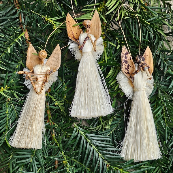 5" Sisal Grass Angels Christmas Ornaments - Handmade in Kenya -