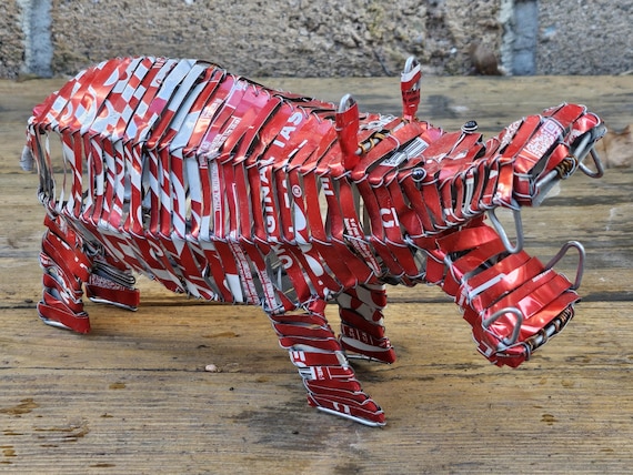 Pop Can Hippo, Upcycled Aluminum Can Art, Recycled Hippo Pop Can Hippo, Upcycled Aluminum Can Art, Recycled Hippo