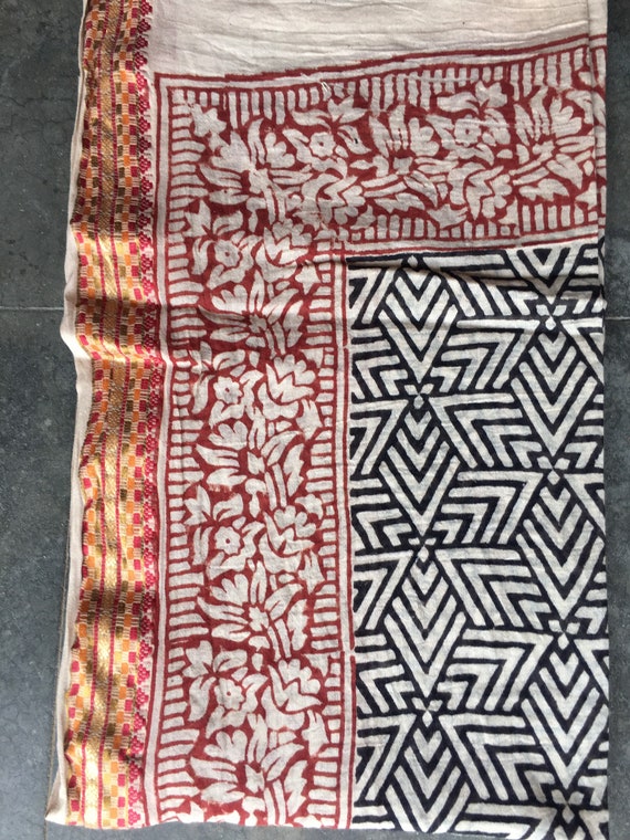 Jari Hand Block Print Scarves Indian Cotton Sarong Decorative | Etsy