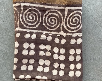 Hand Block Print Cotton Sarong: Indigo Brown Beach Wrap
