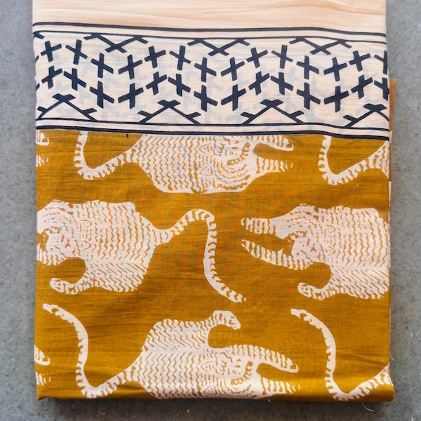 Tiger Print Cotton Sarong, Hand Block Printed Beach Wrap, Boho Cover Up