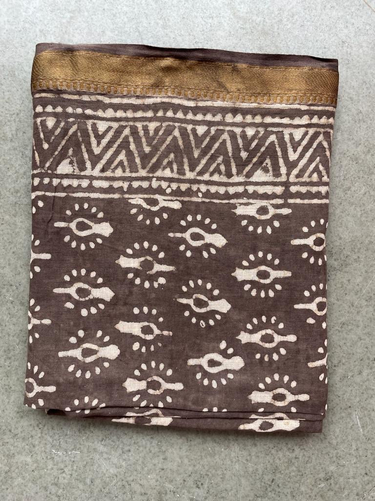 Indigo Brown Baumwollsarong: Handblockdruck-Strandvertuschung