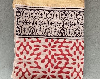 Hand Block Print Cotton Sarong: Golden Jari Border, Boho Beach Cover-Up