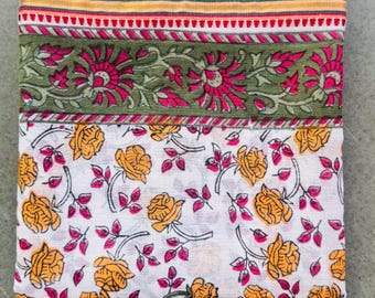 Hand Block Print Cotton Scarf: Indian Sarong Shawl, Boho Beach Cover-Up
