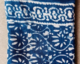 Hand Block Printed Cotton Sarong: Indigo Beach Wrap, Boho Cover-Up