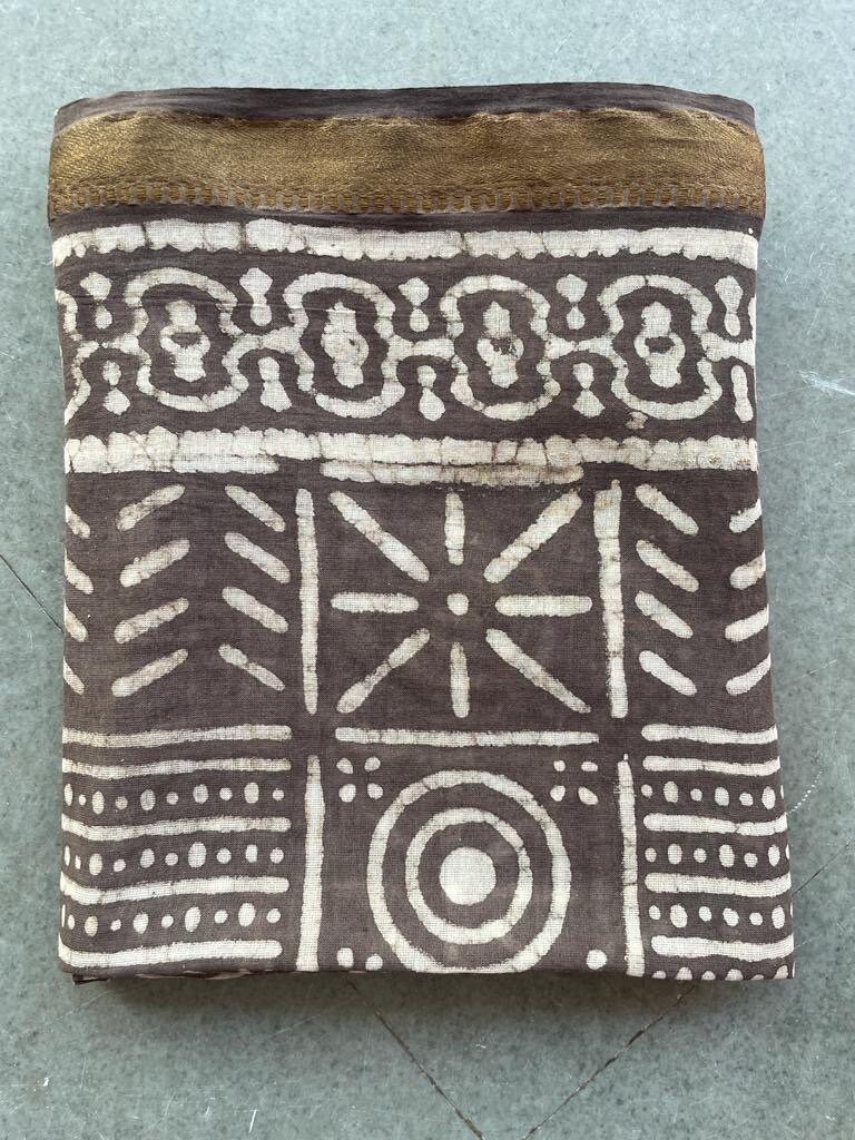 Hand Block Print Cotton Sarong: Indigo Brown Beach Cover-Up