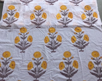 Yellow Gray floral print cotton fabric block print fabric dress Vegetable dyed Indian fabric robe fabric by yard womens clothing