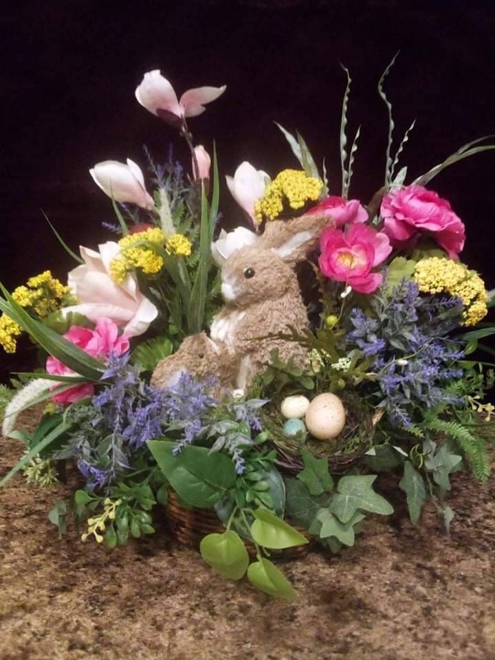 Pink Magnolia Easter Bunny Centerpiece