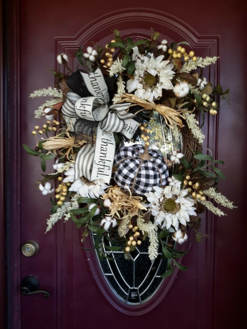 Fall Wreath Farmhouse Autumn Decor White Sunflower Country Style Thanksgiving
