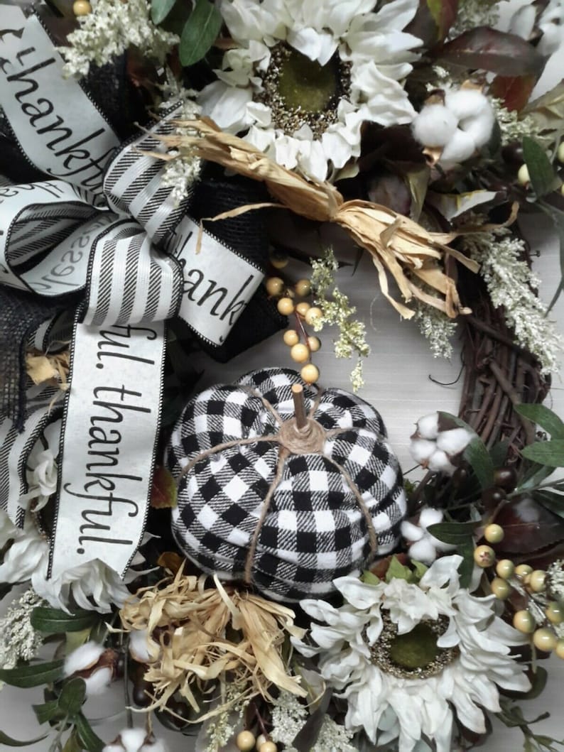 Fall Wreath Farmhouse Autumn Decor White Sunflower Country Style Thanksgiving