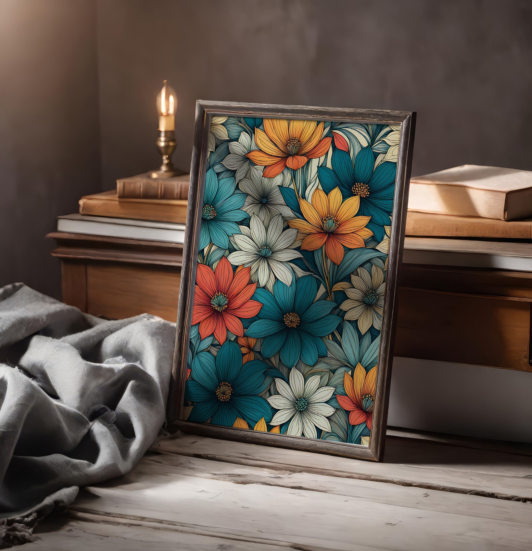 Abstract Botanical Illustration Flowers Printable Digital Wall Art ...