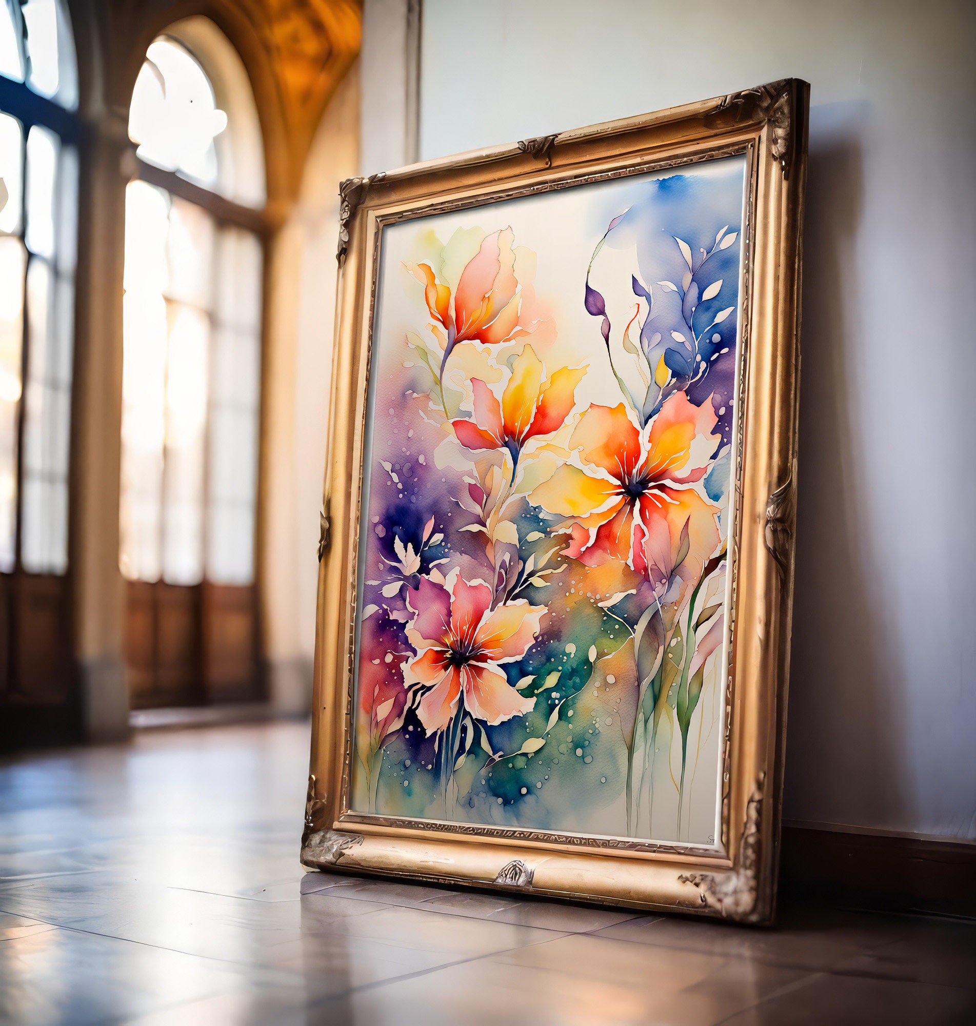 Colorful Flowers Printable Wall Art Floral Watercolor Illustration Colorful Flowers Printable Wall Art Floral Watercolor Illustration