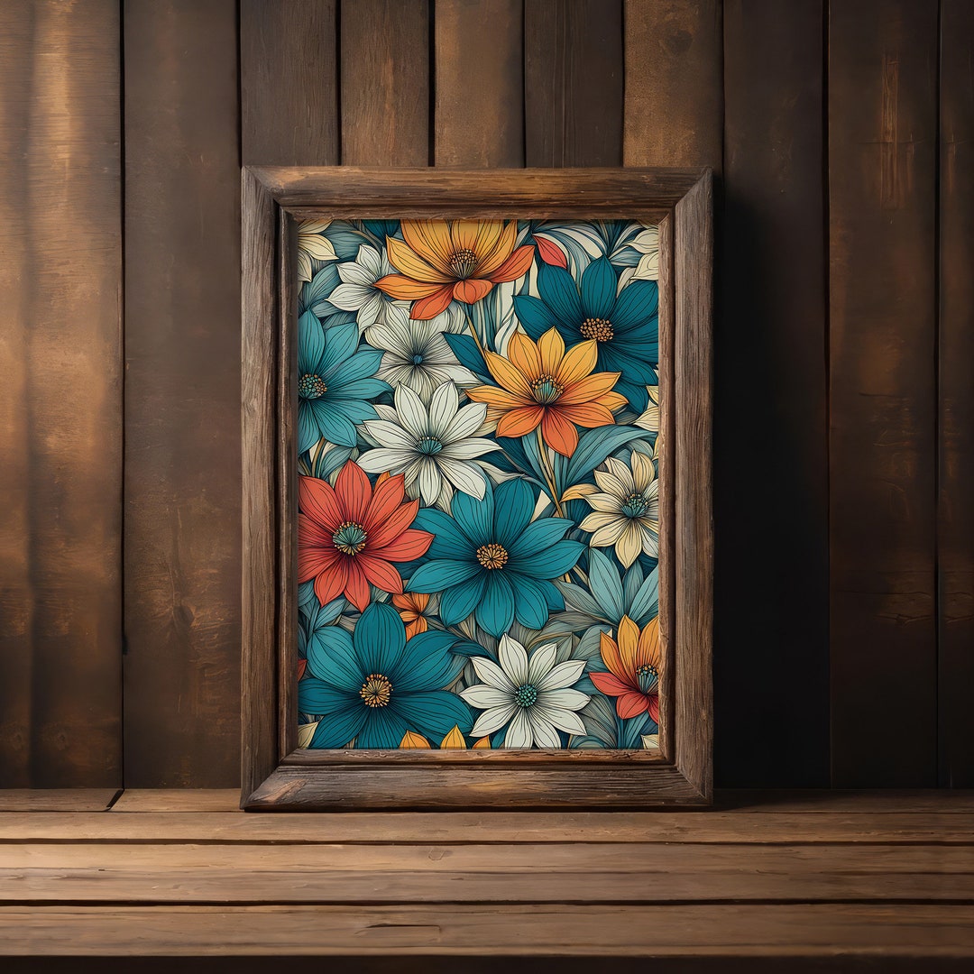 Abstract Botanical Illustration Flowers Printable Digital Wall Art ...