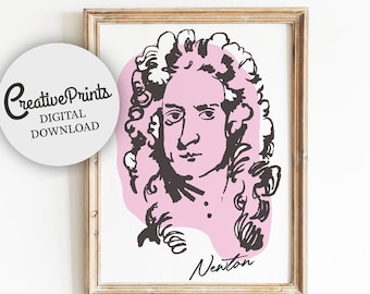 Isaac Newton impresión, Newton arte, Newton arte imprimible, Isaac Newton dibujo moderno, influencers históricos imprimibles