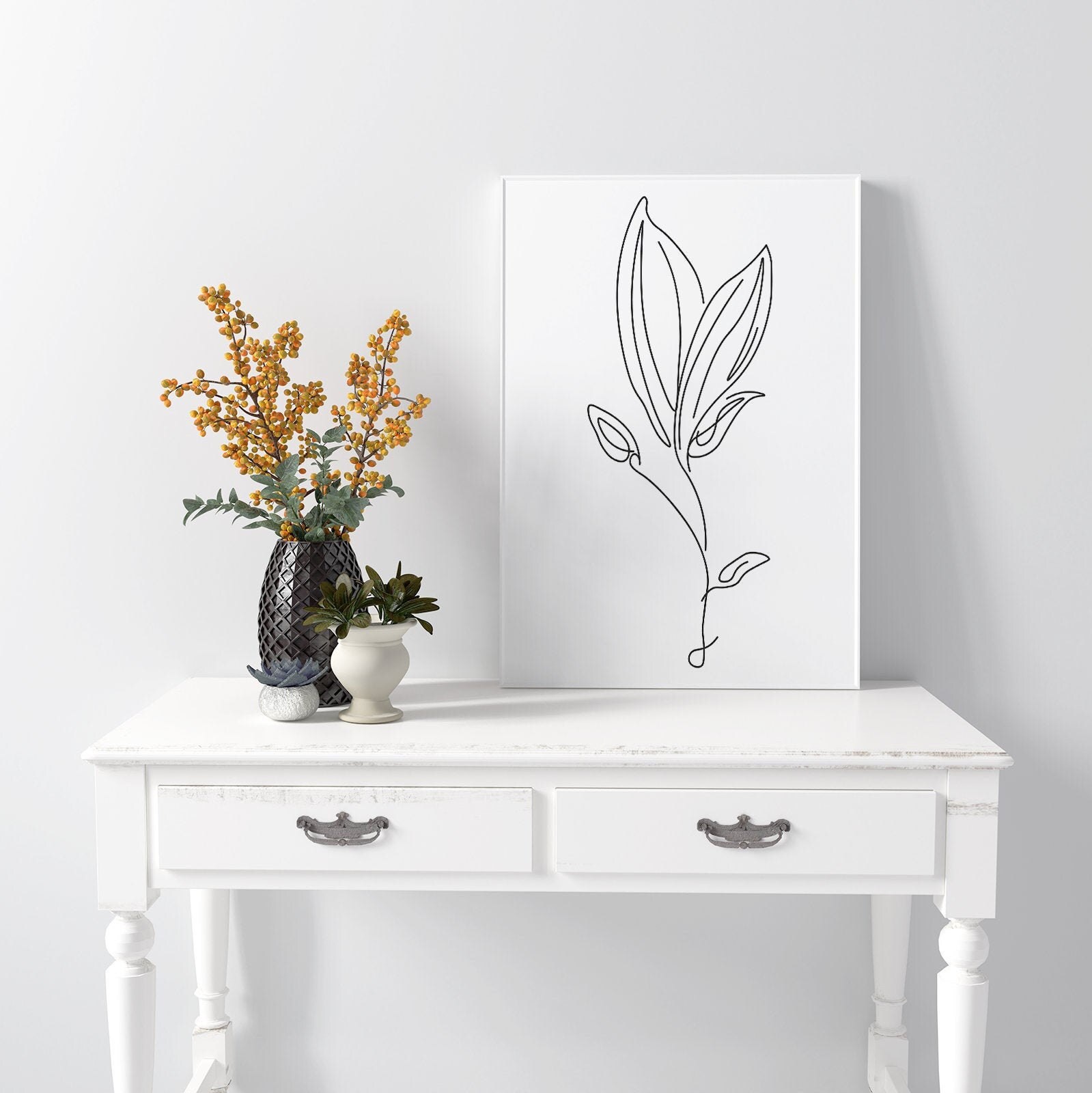 Botanical Line Art, Plant Line Drawing, Printable Flower Drawing ...