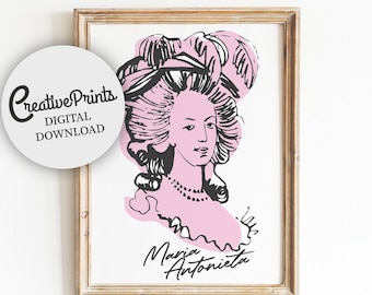 MARIE ANTOINETTE Print, Marie Antoinette printable art, Digital Download Art, Printable Maria Antonia, Modern art drawing