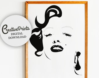 MARILYN MONROE Illustration, Marilyn Printable Art, Feminist Print, Female Illustration, Digital Art, Wall Decor Instant Digital