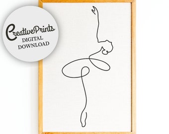 Dancer Line Art, Ballerina Printable Drawing, Female Line Drawing, Silhouette Line Art, Modern Room Decor, Digital Art