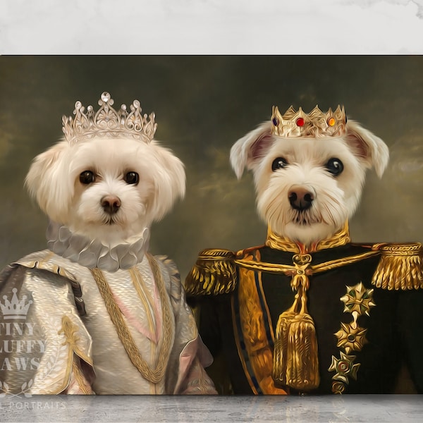 Royal Two Pet Portrait, Muttertagsgeschenk Pet Multiple Pet Portrait from Photo, Weihnachtshaustiergeschenk, Hundeportrait Renaissance Familienportrait