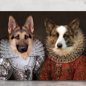 Custom Pet Portrait, Royal Pet Portrait, Custom Multiple Pet Portrait Regal, Father&#39;s day  Funny Pet Gift, Dog Passed Away, 2 King Queen Pet