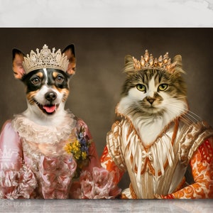 Royal Two Pet Portrait, Multiple Pet Portrait Photo, Digital Dog Art, Dog Portrait Renaissance Family Portrait, Father's day Funny Pet Gift