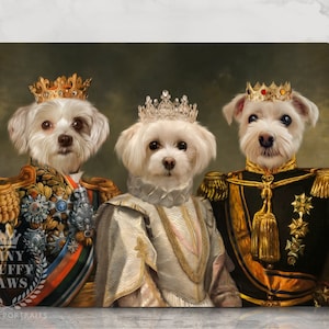 Custom 3 Pets Portrait, Father&#39;s day Royal Dog,Custom Painted Multiple Three Pet Printable , Pet Loss Gift, Dog Passed Away, King Queen Pet