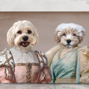 Custom Pet Portrait, Royal Pet Portrait, Custom Multiple Pet Portrait Regal, Father&#39;s day Funny Pet Gift, Dog Passed Away, 2 King Queen Pet