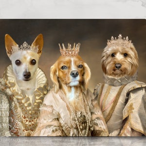Custom 3 Pets Portrait, Royal Dog Portrait, Custom Painted Multiple Three Pet Printable , Pet Loss Gift, Dog Passed Away, Christmas gift
