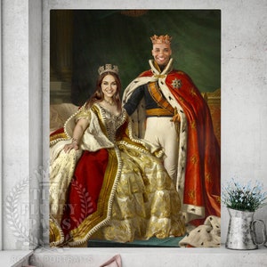 Royal Portraits, Renaissance Portrait, Custom Man Woman Portrait, Father's day gift Regal Couple Portrait,King And Queen With Crown Portrait