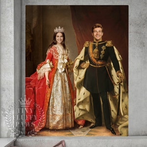 Royal Portraits, Renaissance Portrait, Custom Man Woman Portrait, Christmas gift Regal Couple Portrait, King And Queen With Crown Portrait