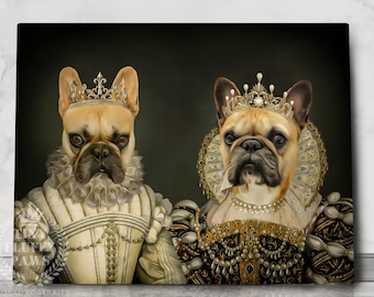 Royal Two Pet Portrait, Renaissance Dog Art, Funny Pet Gift (Digital)
