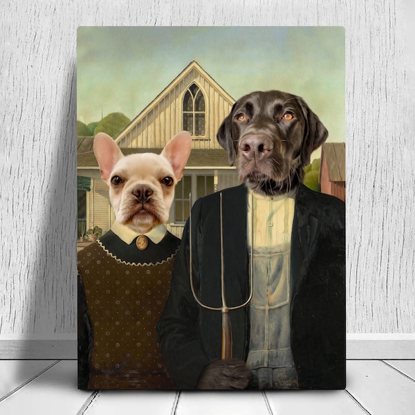 American Gothic Multiple Pet Portrait, 2 Dogs In One Portrait, Custom Pet Portrait, Pet Portraits, Personalized Pet Gift, Christmas Pet Gift
