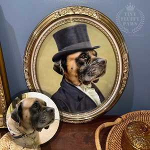 Custom Royal Pet Portrait, Top Hat Gentleman dog portrait, Pet in Suit, Black Tuxedo dog painting, royal cat portrait, Christmas gift idea