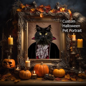 ハロウィーンの黒猫のポートレート殺人、父の日、面白いハロウィーンの黒猫とカボチャ、コウモリの羽の素朴なハロウィーンの装飾犬のポートレート