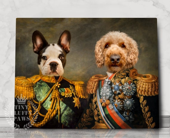 Custom Pet Portrait, Royal Pet Portrait, Pet Portrait Regal Set Of 2 Pets, Dog Portrait, Christmas Funny Pet Gift, King Queen Dog