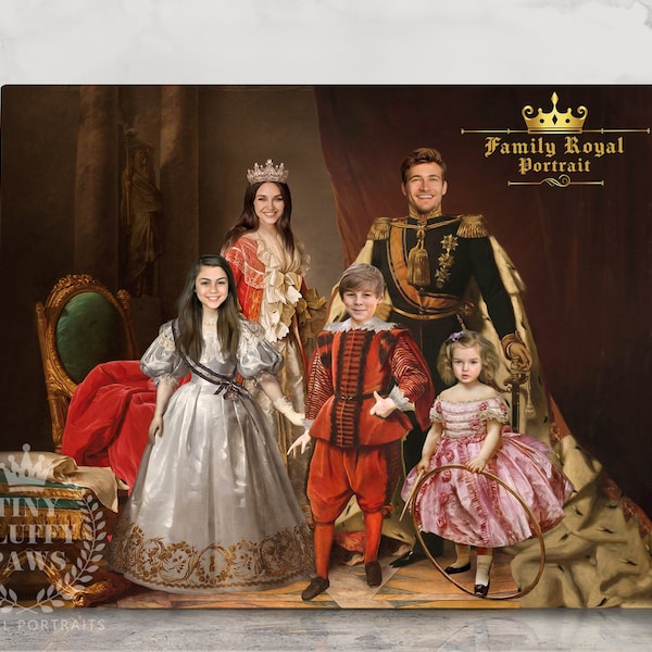 Royal Family Portrait, Father's Day Renaissance Portrait, Custom Man Woman kids Portrait, Regal Couple Portrait, King And Queen Portrait