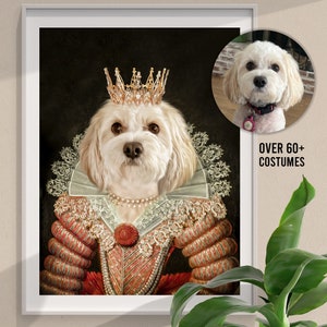 Custom Pet Portrait, Royal Pet Portrait, Christmas Pet Queen Regal Portrait, Mom Dog Portrait, Pet Loss Gift, Dog Memorial,Cat Pink Queen