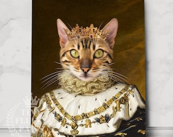 Custom Royal Pet Portrait, Royal Pet Portrait,Father&#39;s day Gift Pet Regal, Cat Portrait, Pet Loss Gift, Dog Passed Away, King Queen Pet