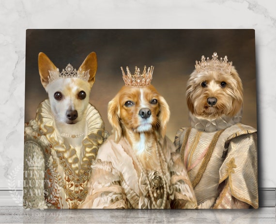 Custom 3 Pets Royal Portrait, Renaissance Style Pet Art