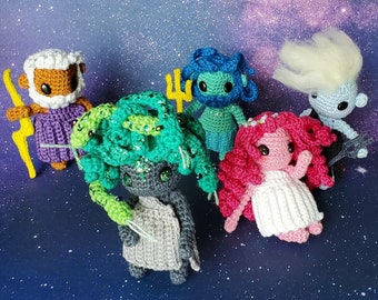 Greek Mythology, TinySprite PDF Pattern English(USA), Medusa, Zeus, Poseidon, Hades, Persephone. Chibi, Gods and Goddesses crochet pattern