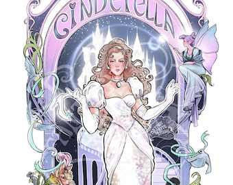 Print “Cinderella” Childhood Fave’s-collection. Art Nouveau. Fantasy Artist.