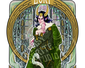 Print “Loki” Gods and Goddesses. Art Nouveau. Fantasy Artist.