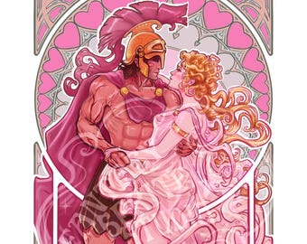 Print “Ares&Aphrodite” Gods and Goddesses. Art Nouveau. Fantasy Artist.
