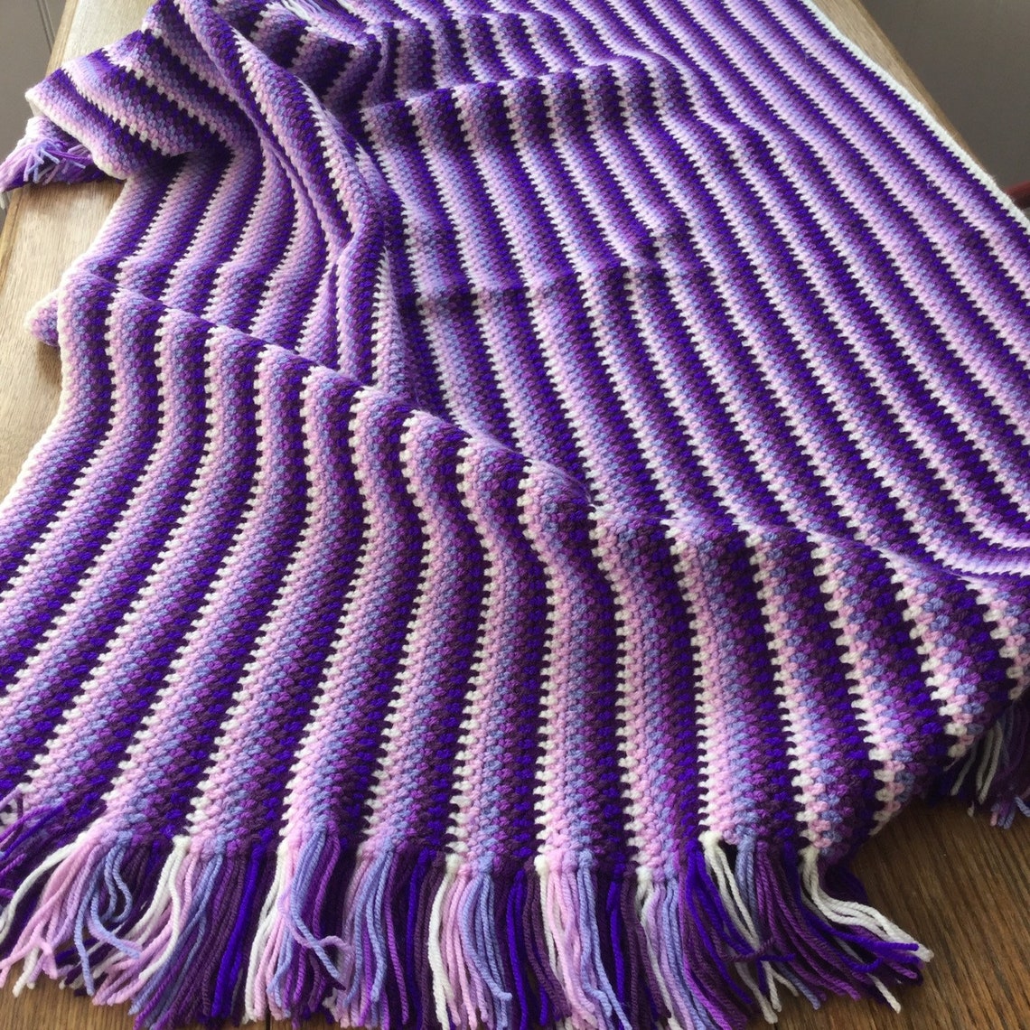 Lilac & purple striped crochet blanket Etsy