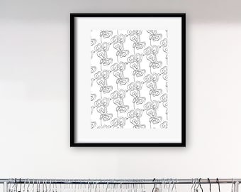 Impresión mural floral en blanco y negro: Arte contemporáneo (Descarga digital)